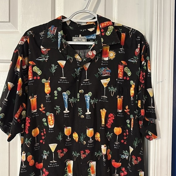 Men’s Vintage Weekender Traveler Hawaiian Cocktail Drinks Button Down Shirt Sz L - Picture 3 of 8